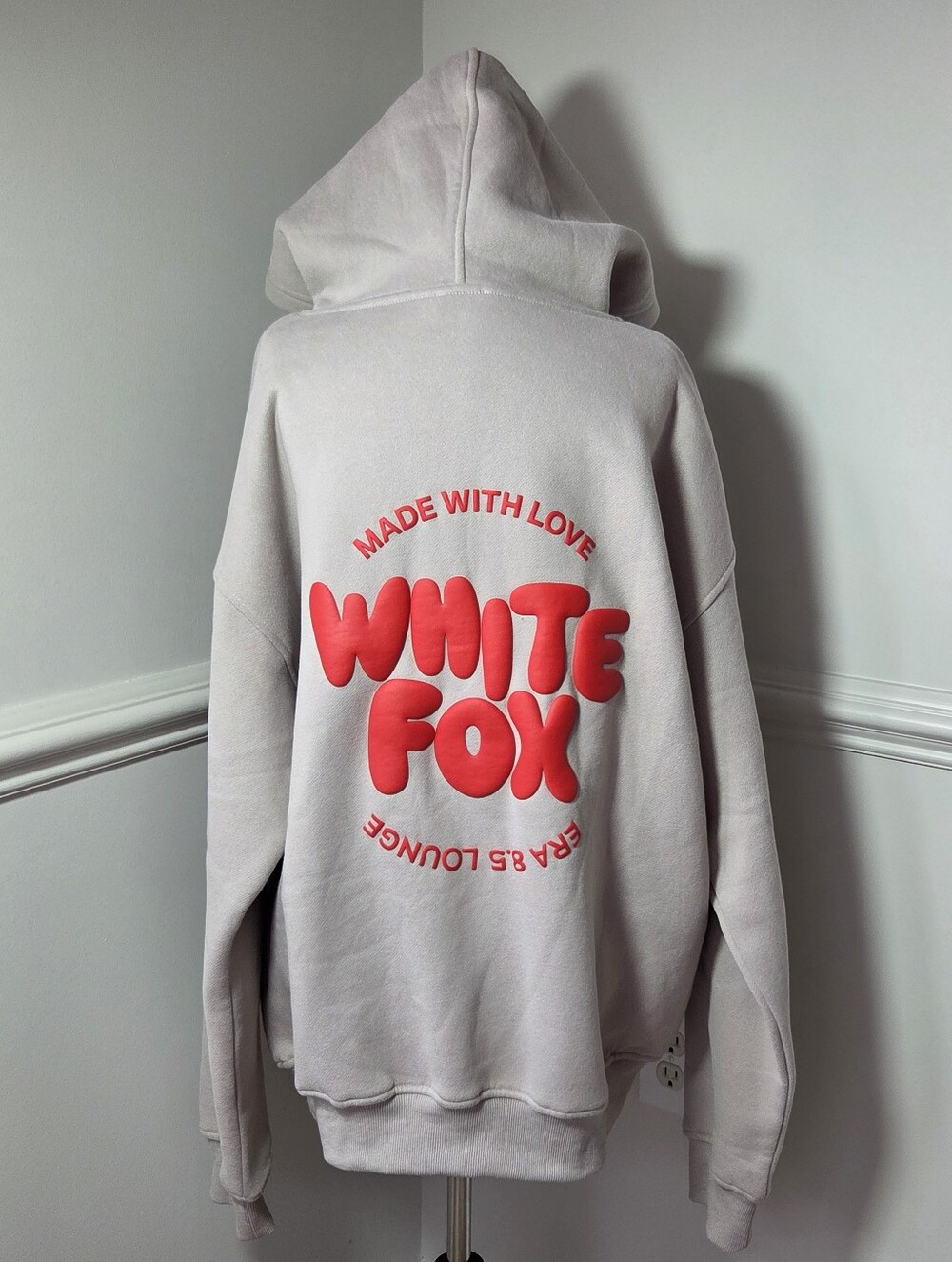 White Fox With Love For You Oversized Hoodie Moon NWT M/L Neutral Cream Comfy